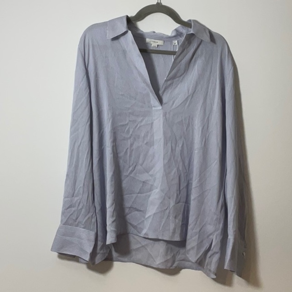 Vince Gray Boxy Button Down Shirt with Notched Collar